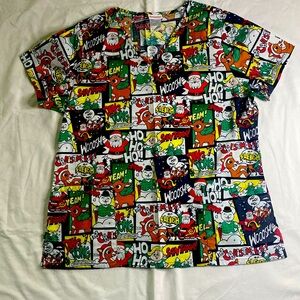 Rudolph scrub shirt, Rudolph the Red-Nosed Reindeer, Christmas scrubs, size L